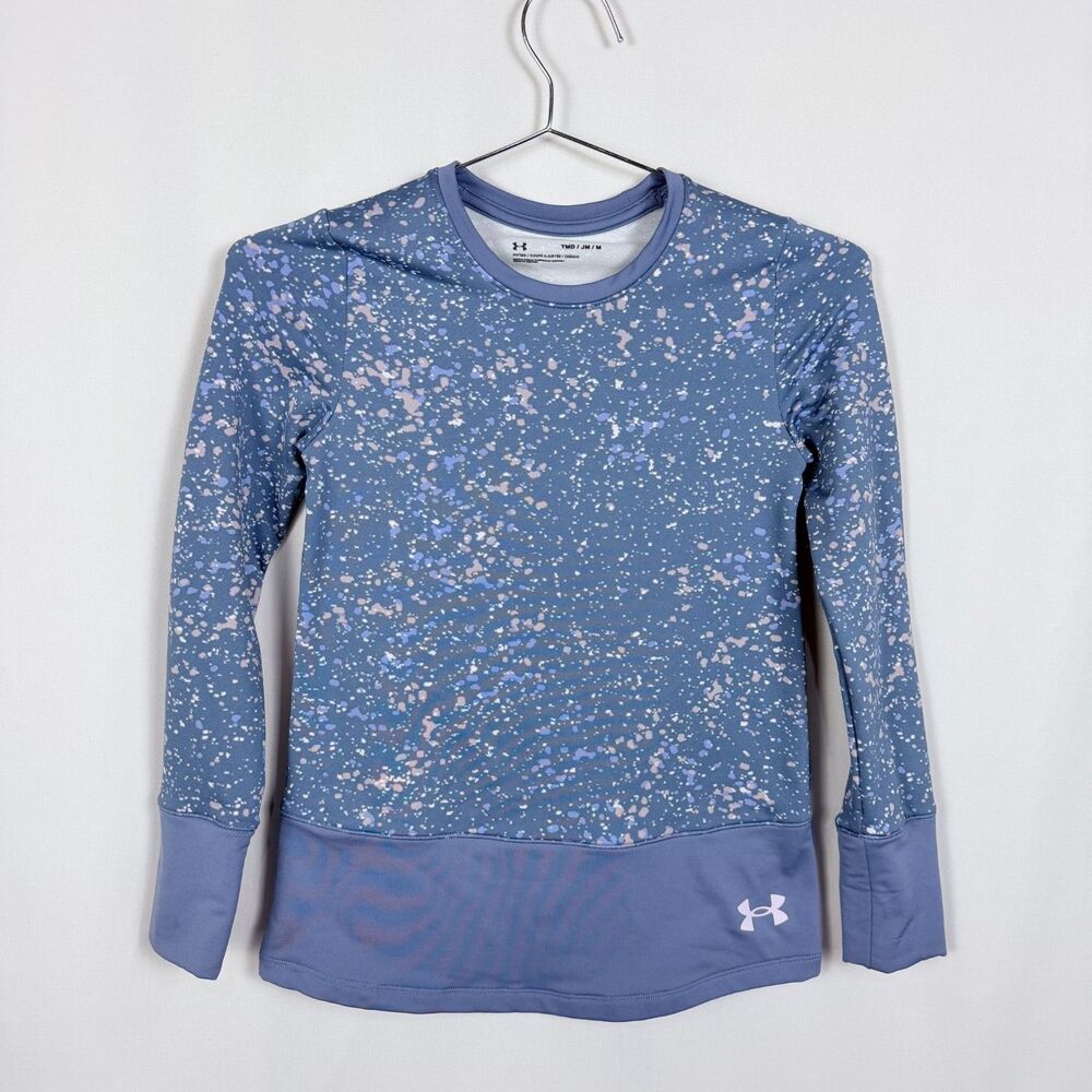 Under Armour Girls Cold Gear Long Fleece Sleeve Crew Top Fitted Purple Youth MD